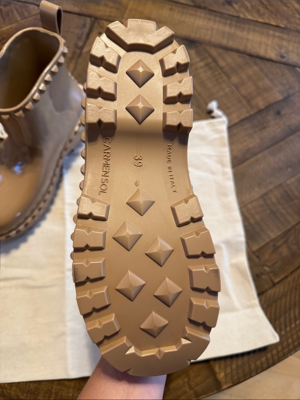 Carmen Sol Beige Patent Rain Ankle Boots - Picture 6 of 6